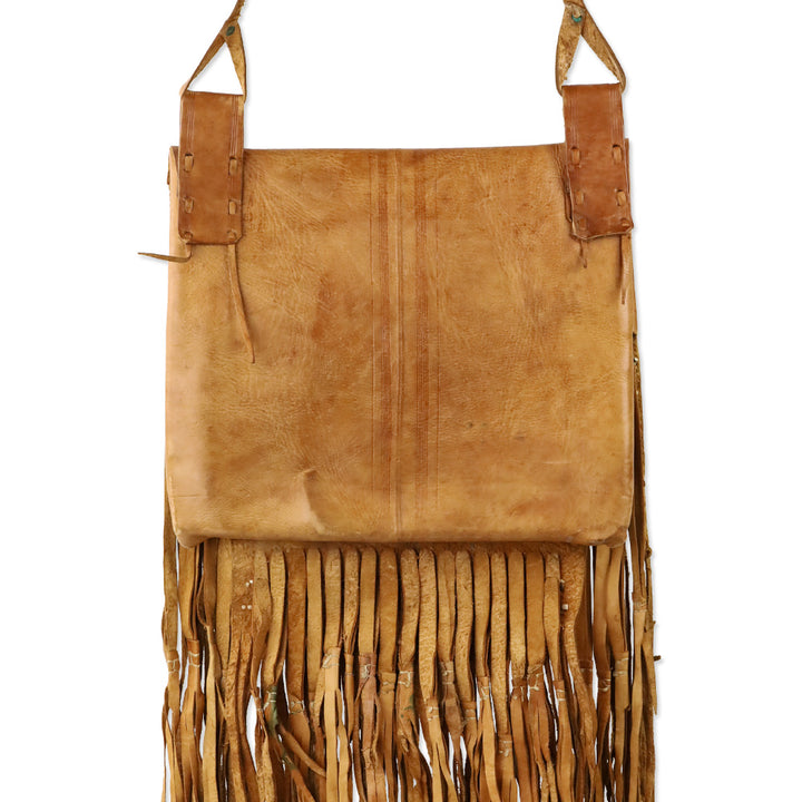 Vintage Tuareg Berber Brown Leather Fringe Bag