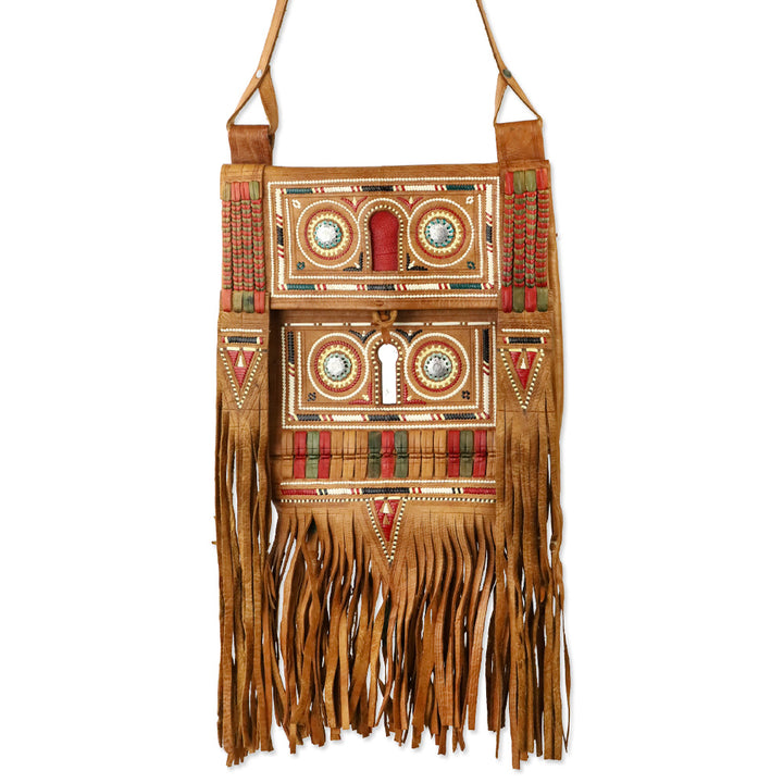Vintage Tuareg Berber Brown Leather Fringe Bag