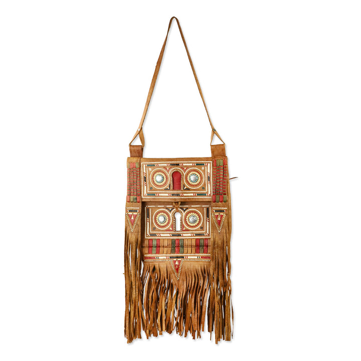 Vintage Tuareg Berber Brown Leather Fringe Bag