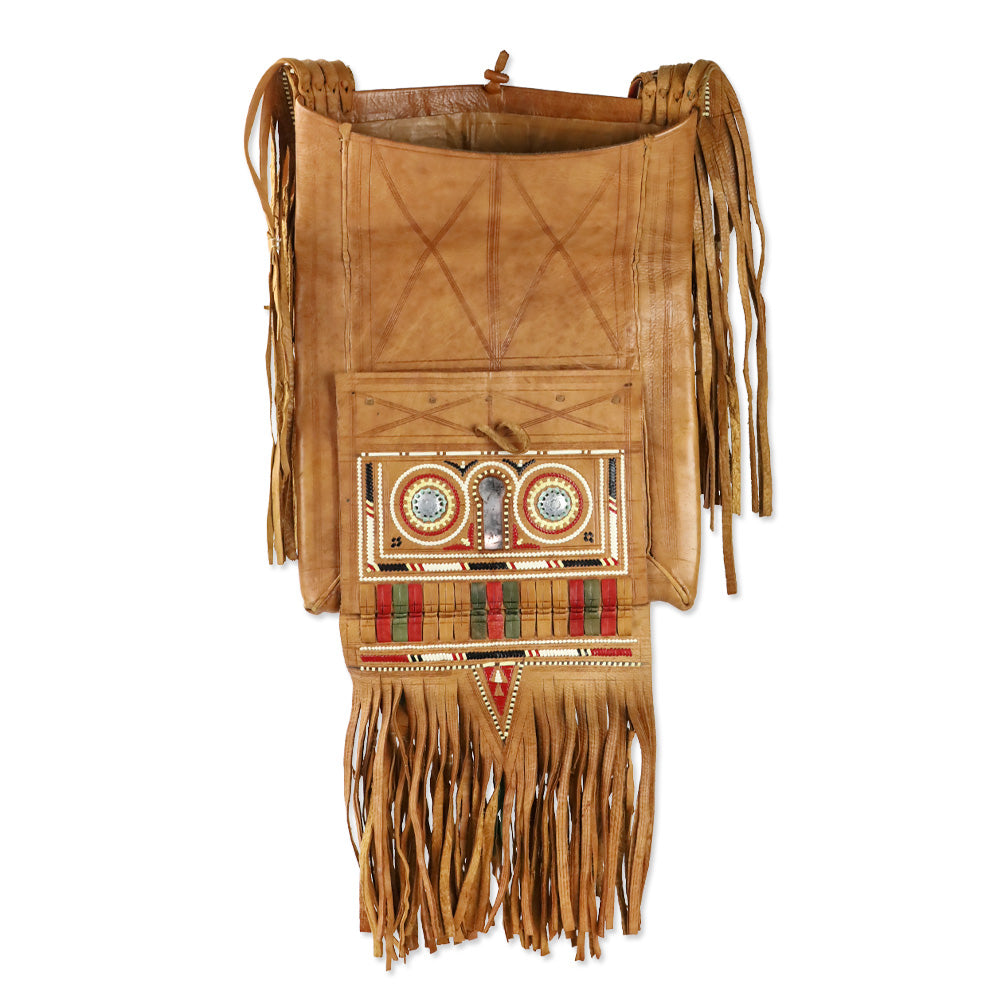 Vintage Tuareg Berber Brown Leather Fringe Bag