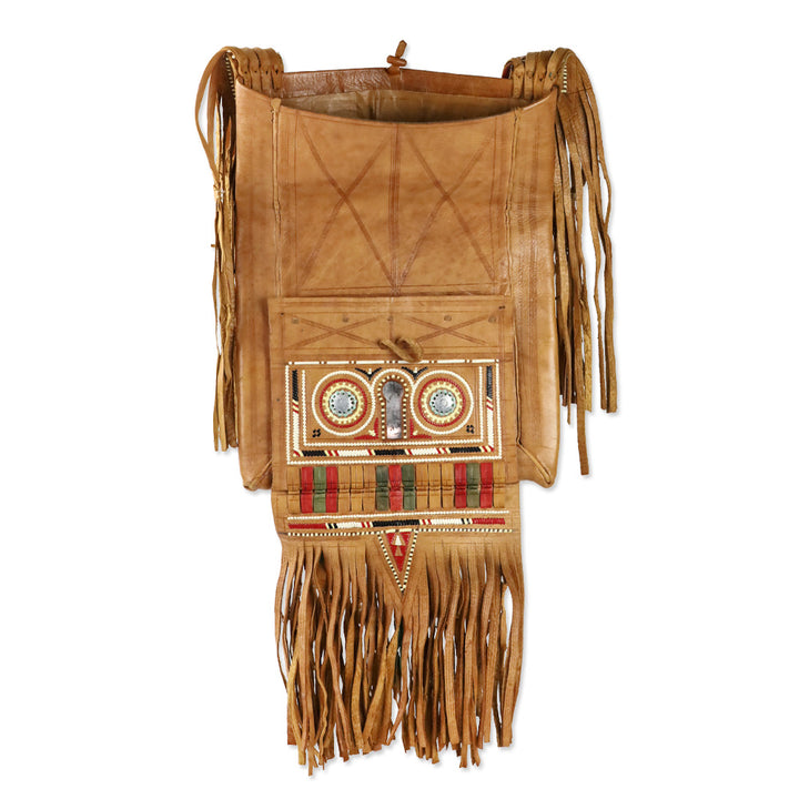 Vintage Tuareg Berber Brown Leather Fringe Bag