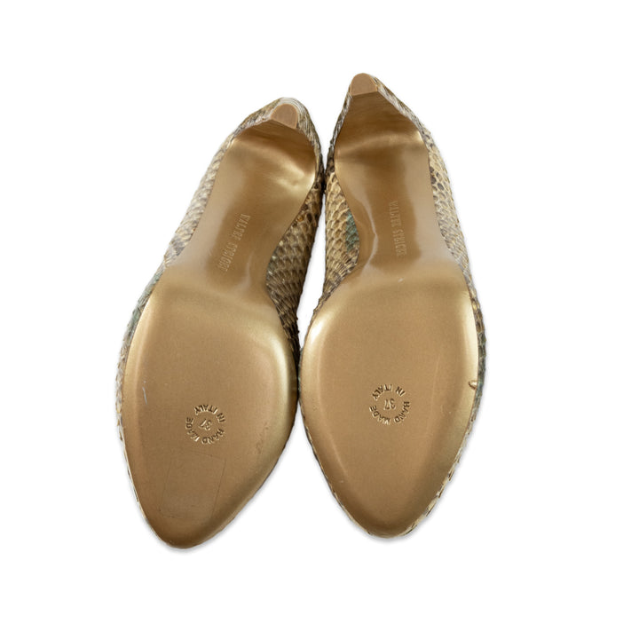 Walter Steiger Round Toe Yellow Snake Skin Pumps