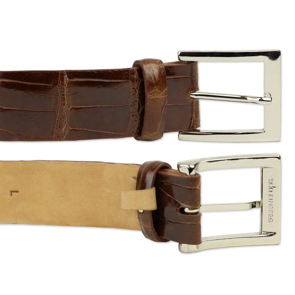 W. Kleinberg Brown Glossy Alligator Leather Belt
