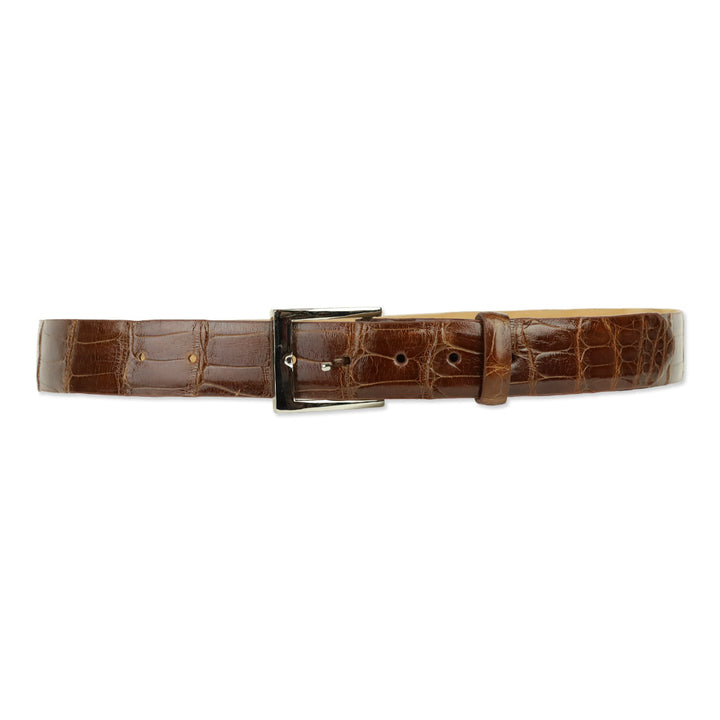 W. Kleinberg Brown Glossy Alligator Leather Belt