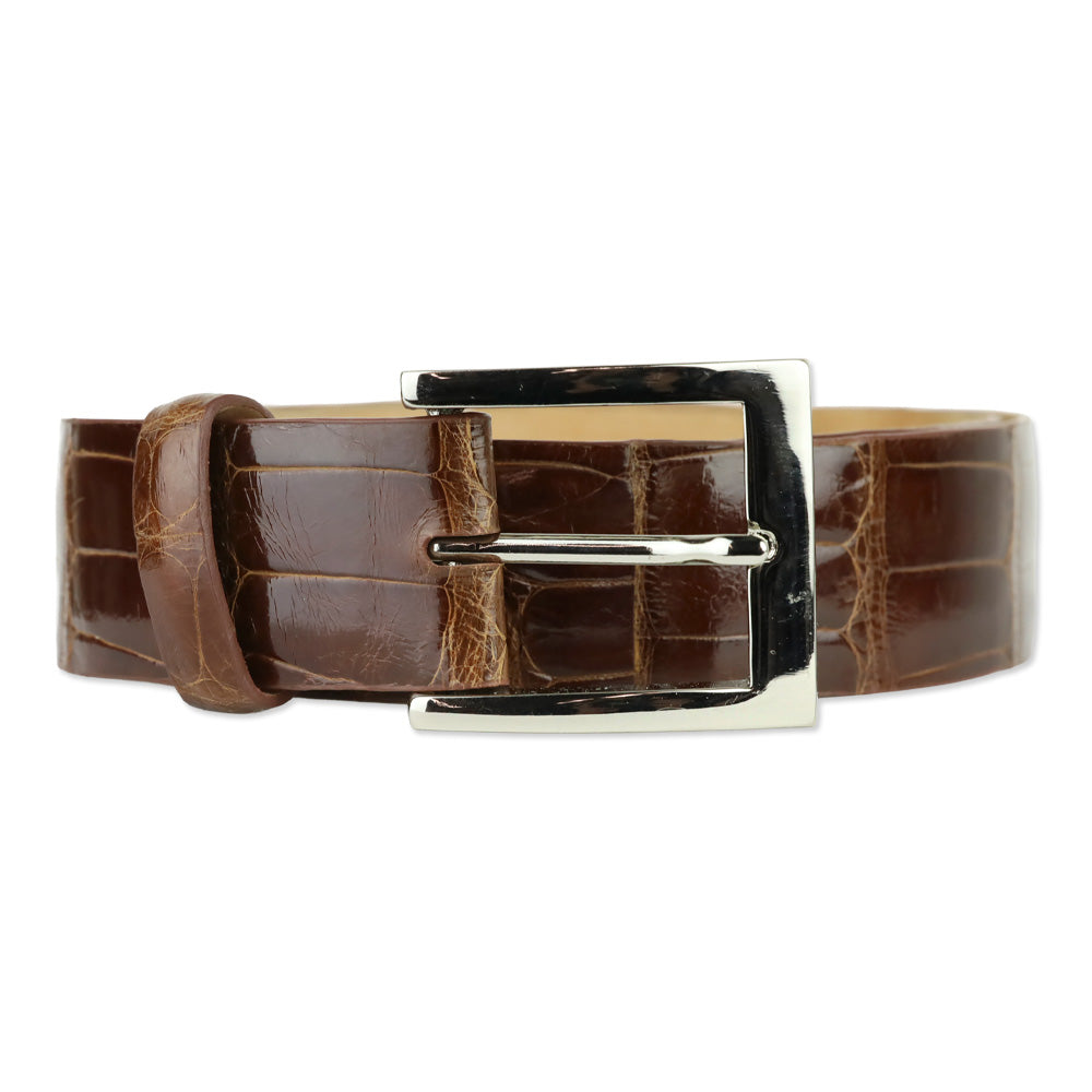 W. Kleinberg Brown Glossy Alligator Leather Belt