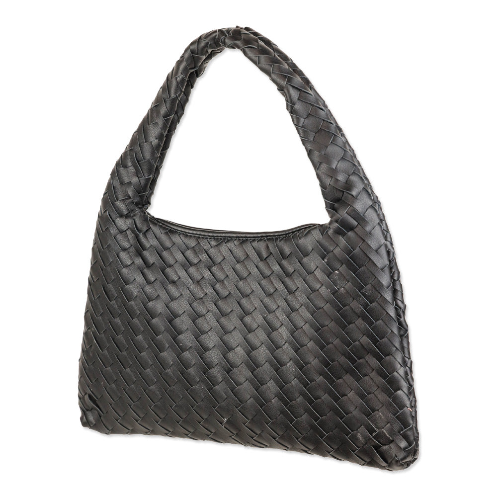 Walter Baker Black Woven Leather Haven Mini Hobo