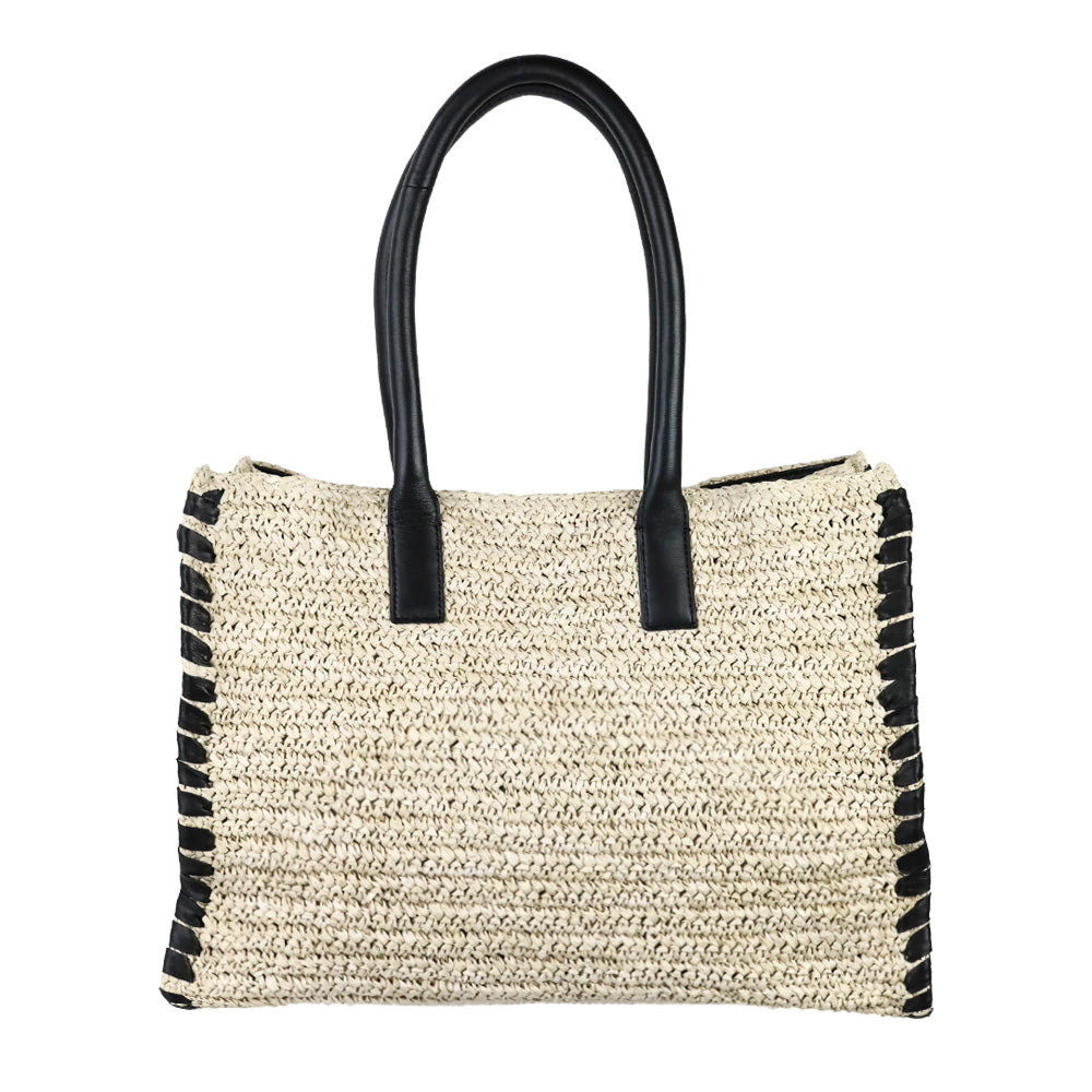 Walter Baker Natural/Black Sailor Raffia Tote