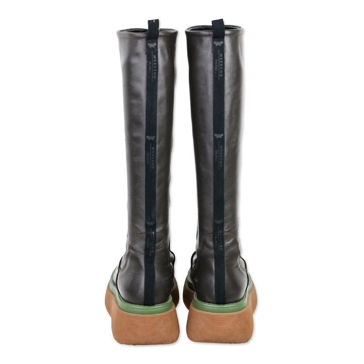 Weekend MaxMara Flou Brown Leather Knee High Platform Boots