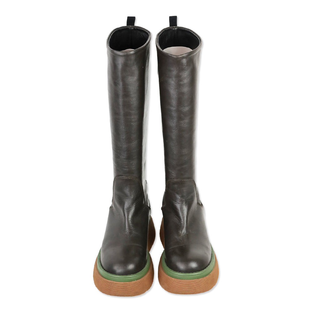 Weekend MaxMara Flou Brown Leather Knee High Platform Boots