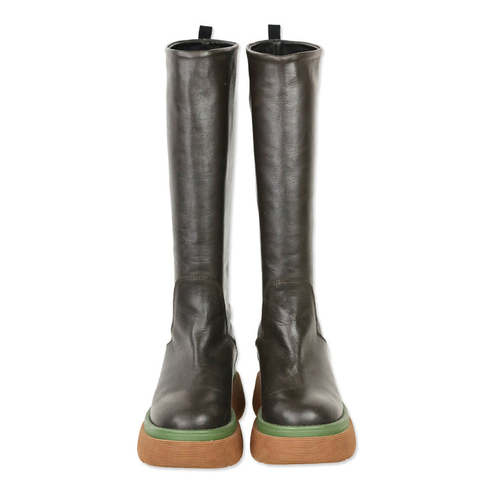Weekend MaxMara Flou Brown Leather Knee High Platform Boots