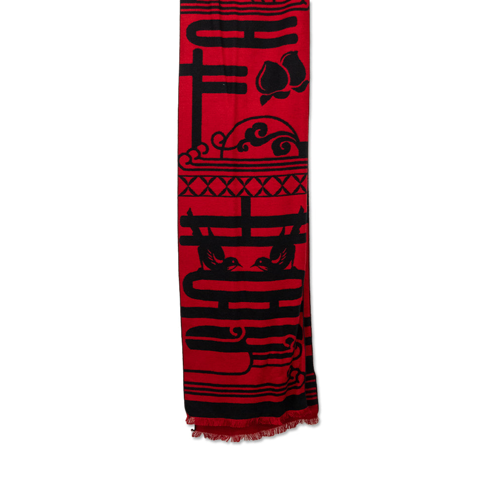 Wensli Red Black Print Silk Scarf