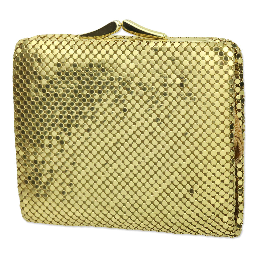 Whiting & Davis Gold Mesh Chainmail Kiss Lock Pouch Bi-fold Wallet