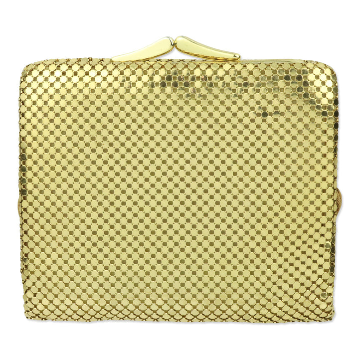 Whiting & Davis Gold Mesh Chainmail Kiss Lock Pouch Bi-fold Wallet