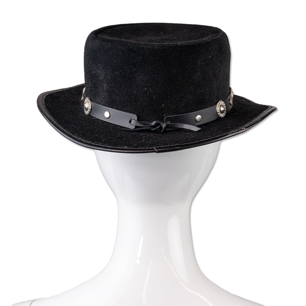 Winfield Cover Black Suede Studded Flat Brim Hat