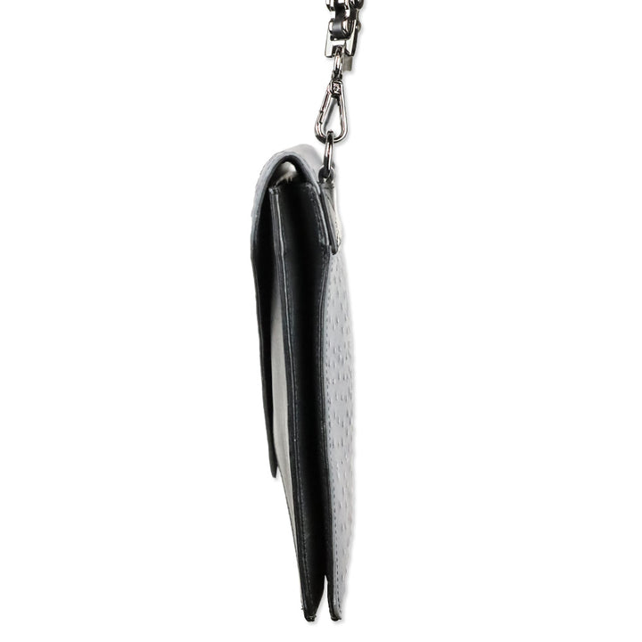 Worth New York Grey Ostrich Black Leather Envelope Crossbody