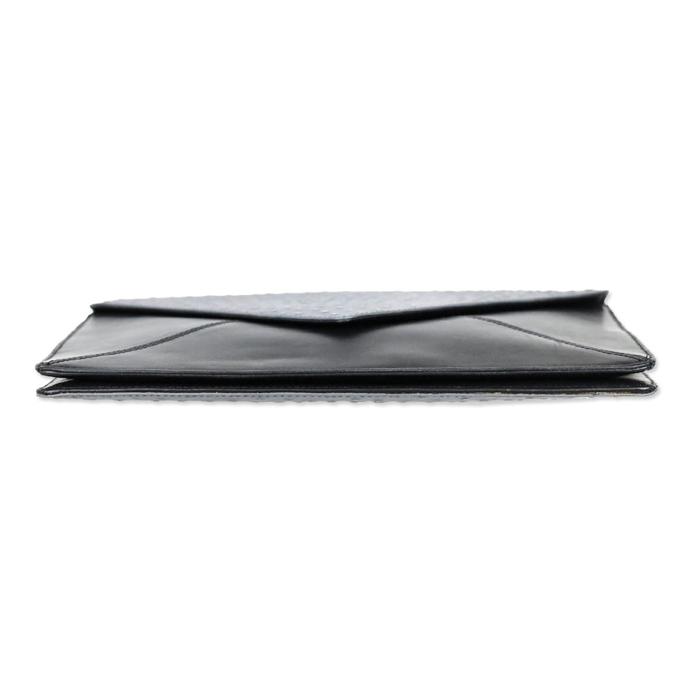 Worth New York Grey Ostrich Black Leather Envelope Crossbody