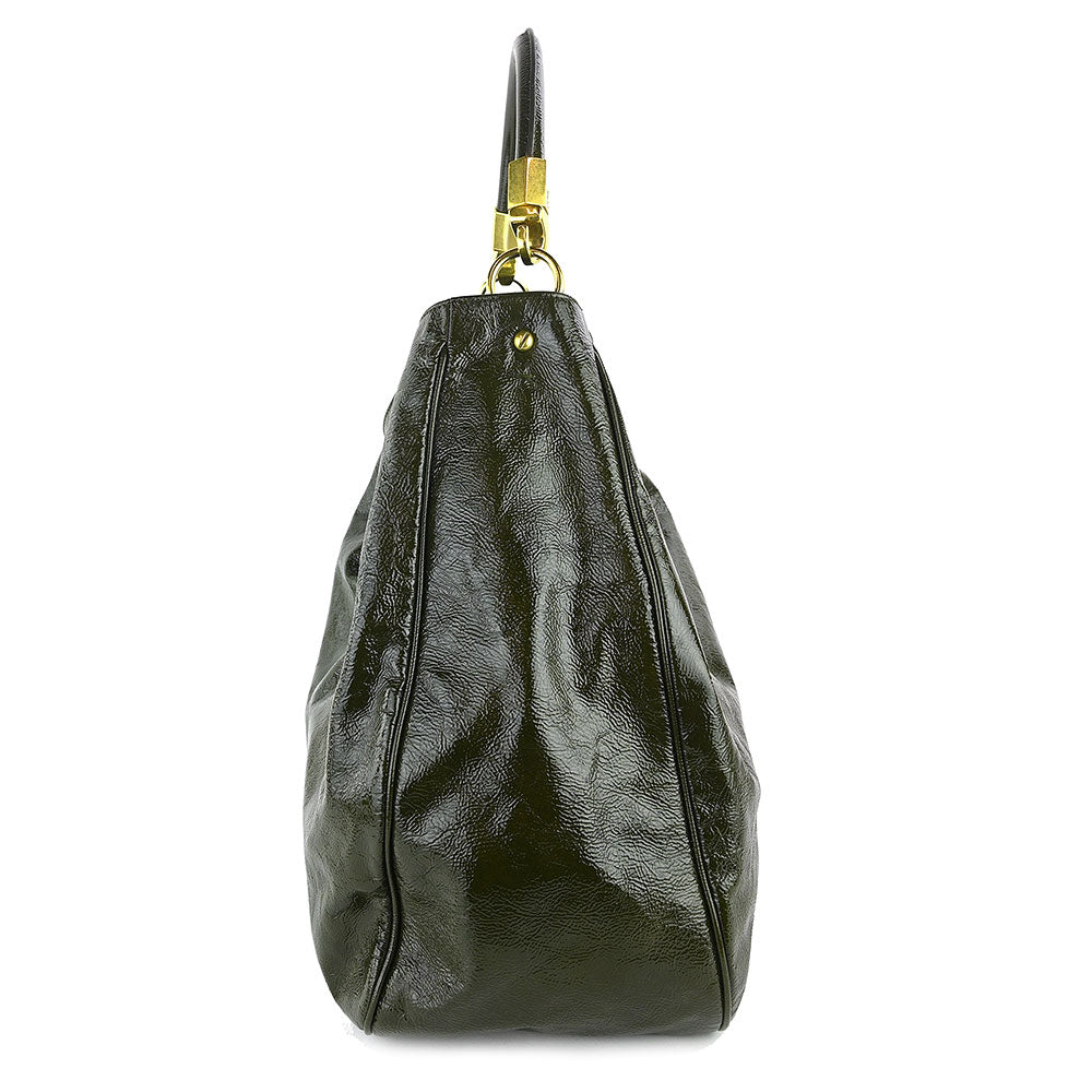YSL Roady Dark Olive Patent Leather Hobo Bag
