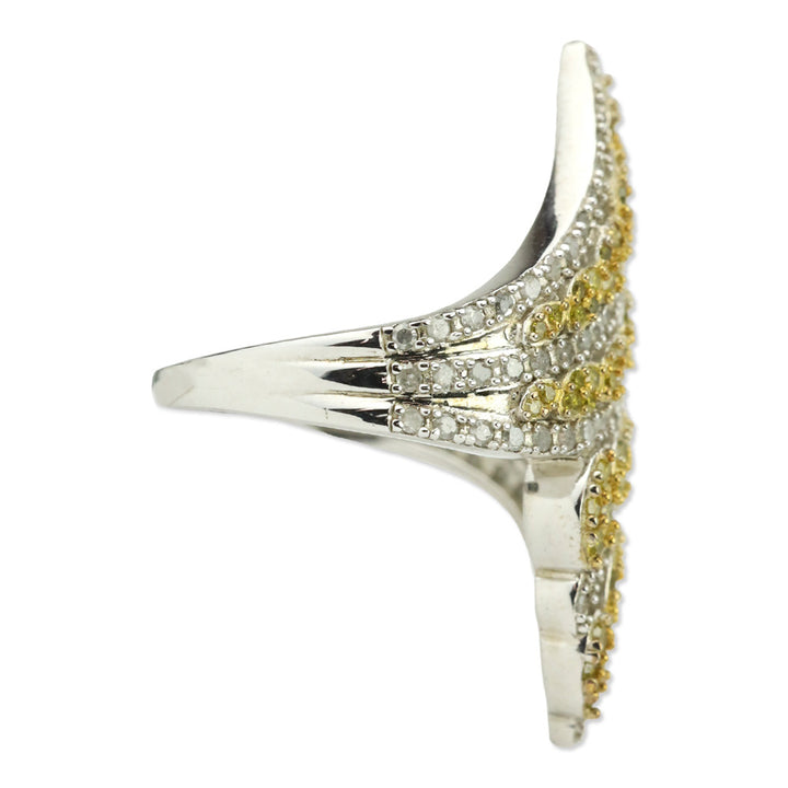 Yellow and White Diamond Bypass Ring in Platinum Over Sterling Silver