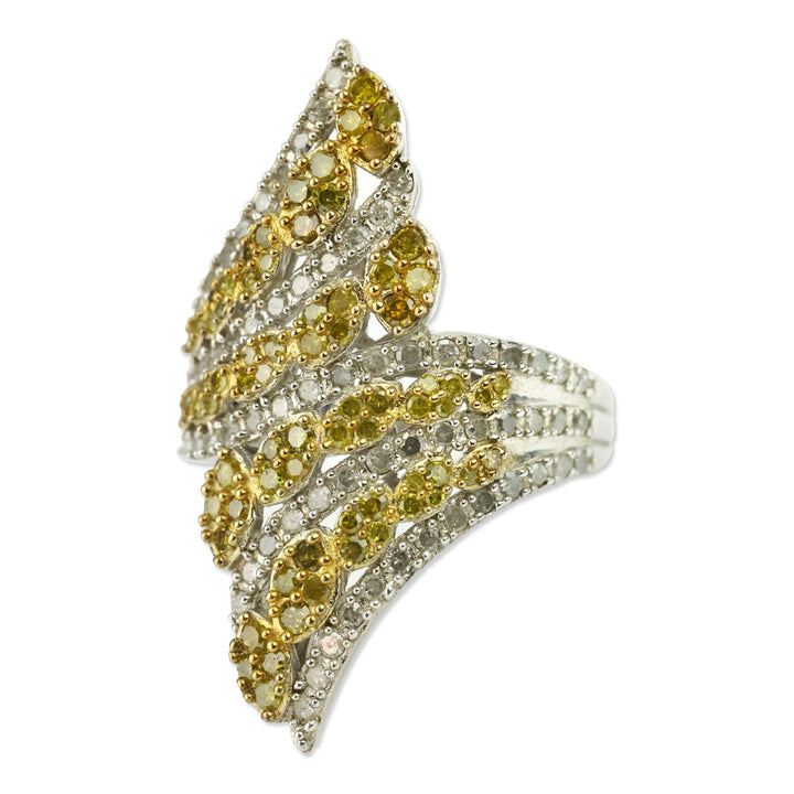Yellow and White Diamond Bypass Ring in Platinum Over Sterling Silver