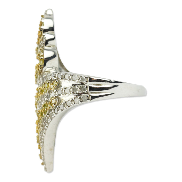 Yellow and White Diamond Bypass Ring in Platinum Over Sterling Silver