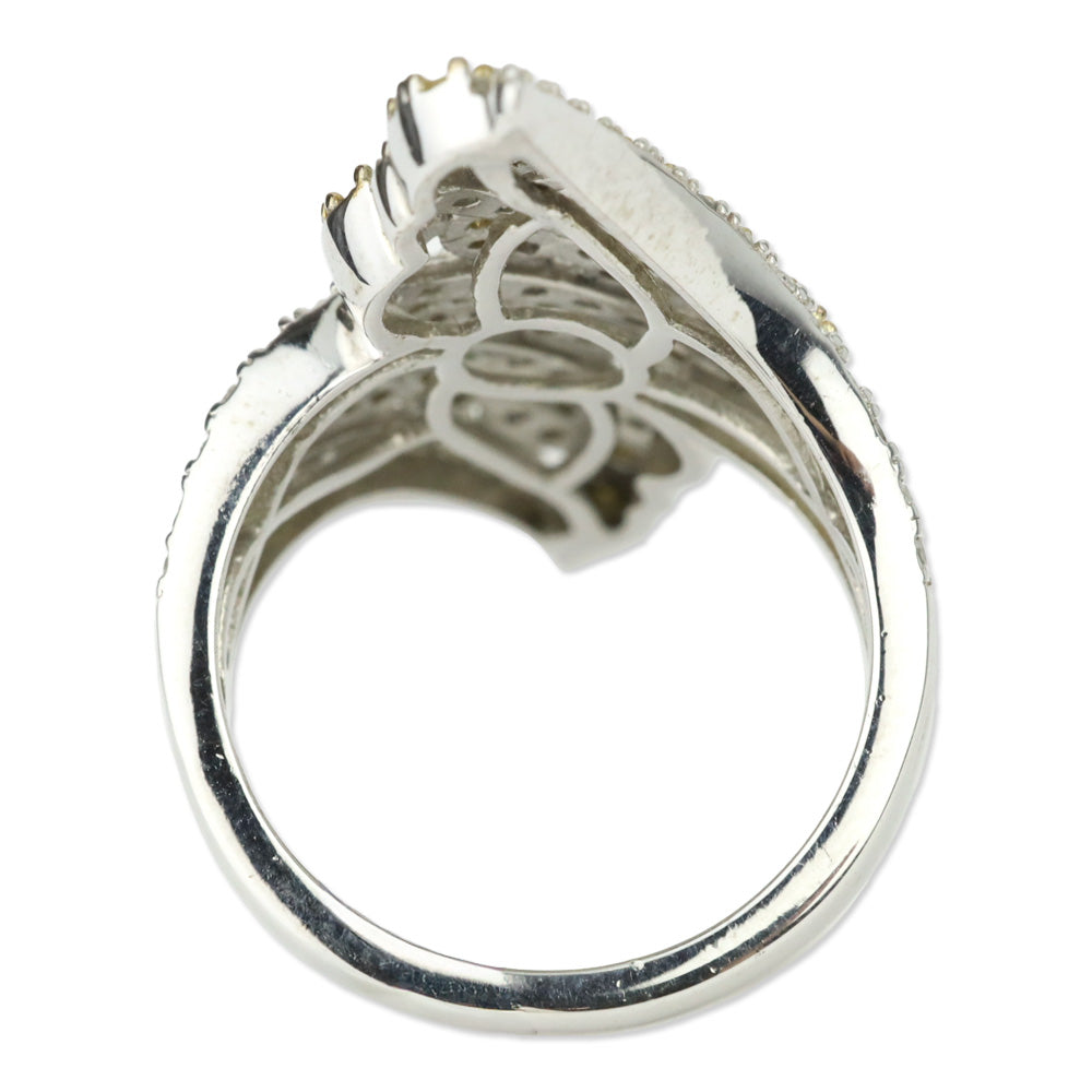 Yellow and White Diamond Bypass Ring in Platinum Over Sterling Silver