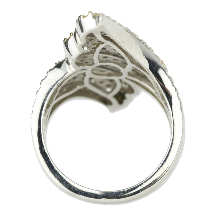 Yellow and White Diamond Bypass Ring in Platinum Over Sterling Silver