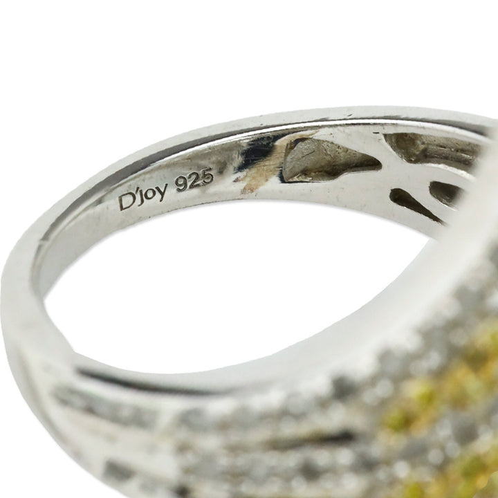 Yellow and White Diamond Bypass Ring in Platinum Over Sterling Silver