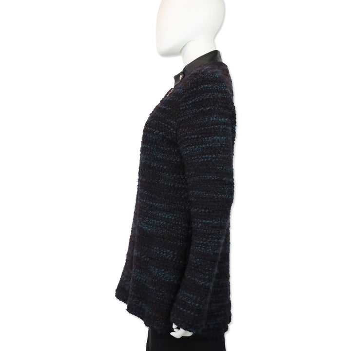 Yigal Azrouel Blue Multi Chunky Knit Asymmetrical Zip Jacket