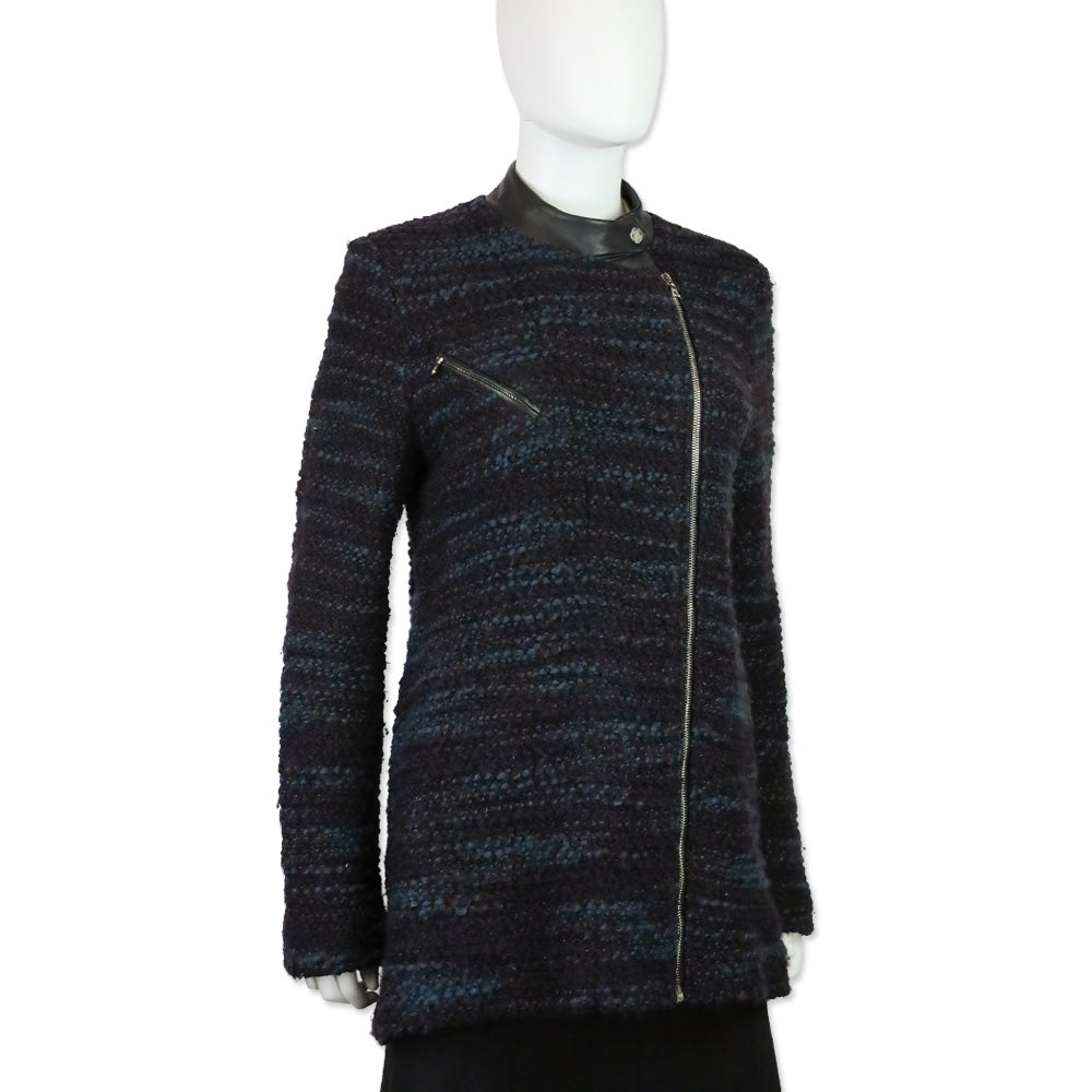 Yigal Azrouel Blue Multi Chunky Knit Asymmetrical Zip Jacket