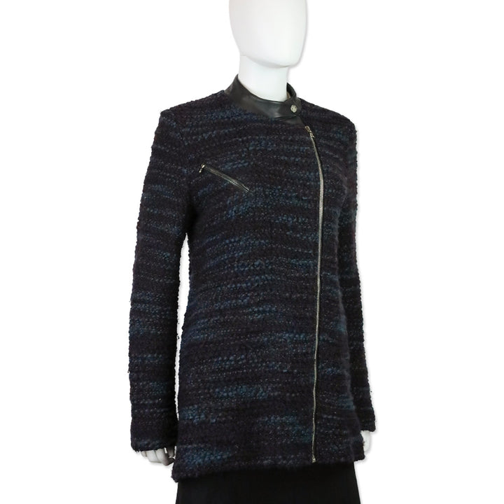 Yigal Azrouel Blue Multi Chunky Knit Asymmetrical Zip Jacket
