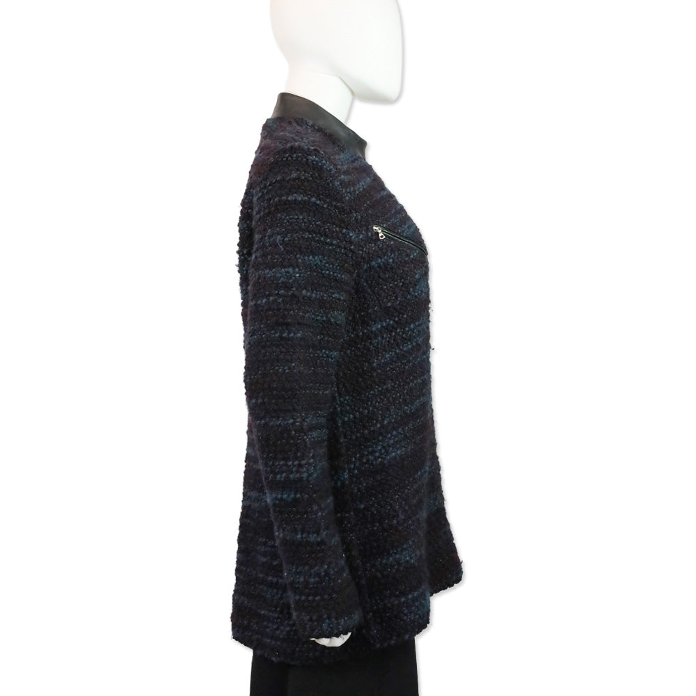 Yigal Azrouel Blue Multi Chunky Knit Asymmetrical Zip Jacket