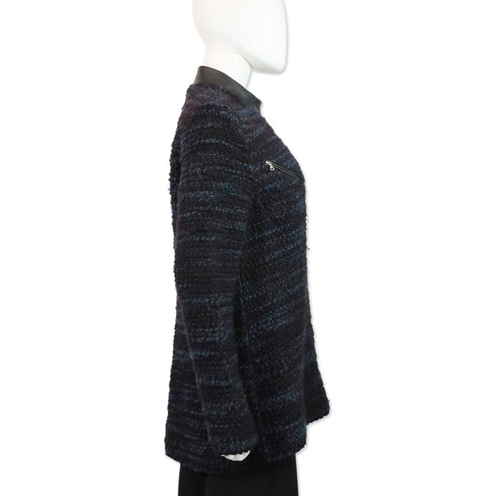 Yigal Azrouel Blue Multi Chunky Knit Asymmetrical Zip Jacket