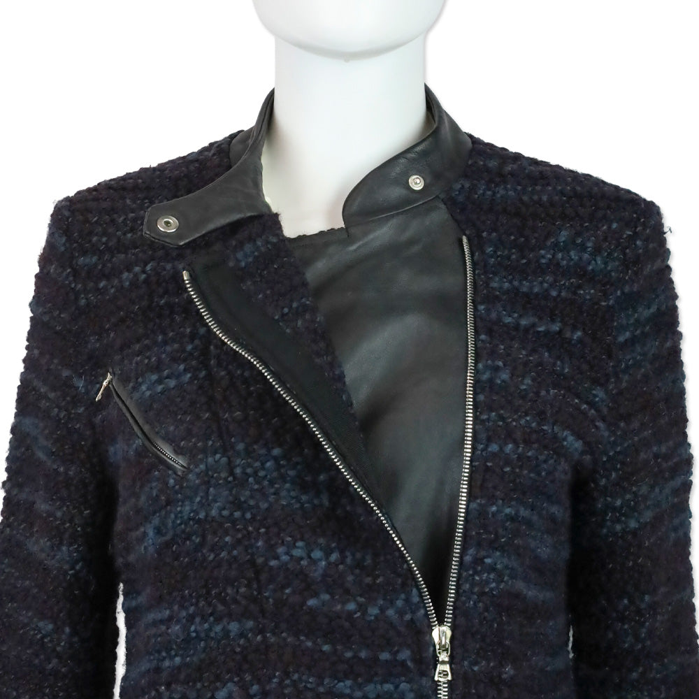 Yigal Azrouel Blue Multi Chunky Knit Asymmetrical Zip Jacket
