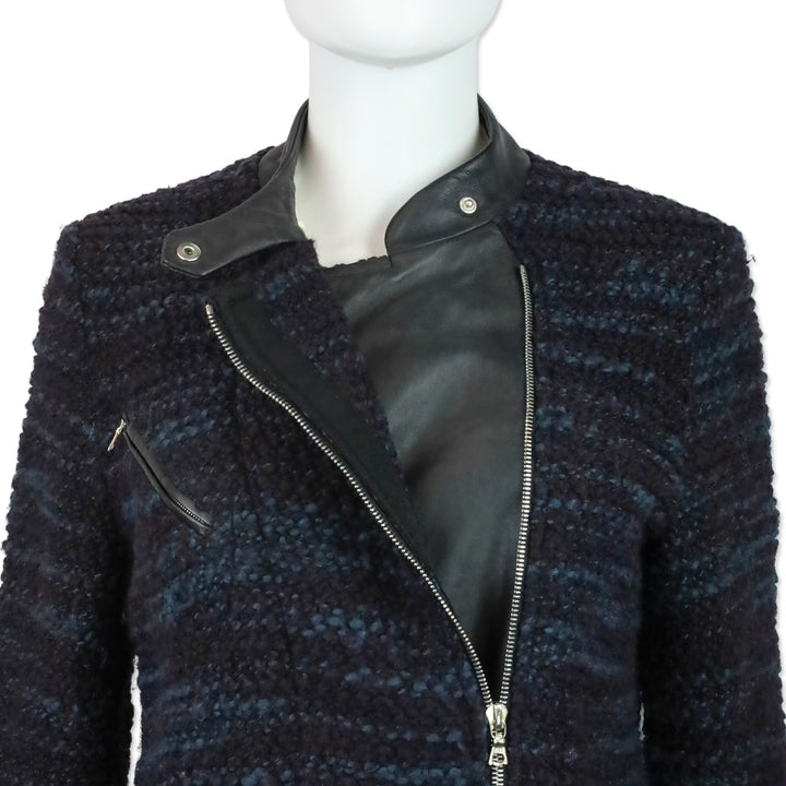 Yigal Azrouel Blue Multi Chunky Knit Asymmetrical Zip Jacket