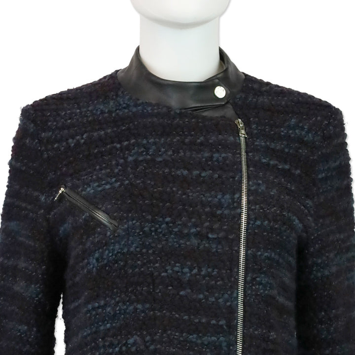 Yigal Azrouel Blue Multi Chunky Knit Asymmetrical Zip Jacket