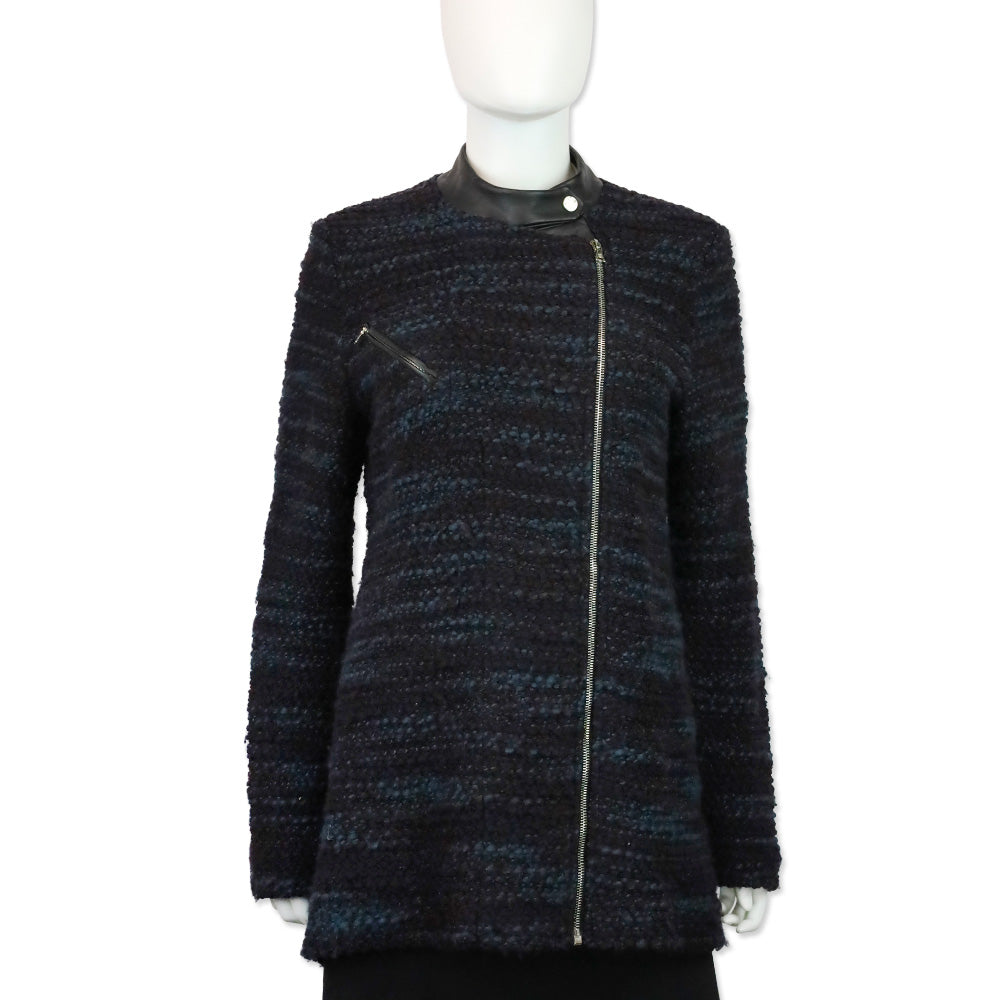 Yigal Azrouel Blue Multi Chunky Knit Asymmetrical Zip Jacket