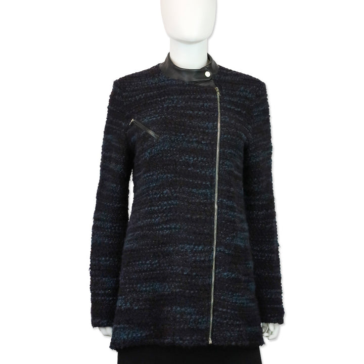 Yigal Azrouel Blue Multi Chunky Knit Asymmetrical Zip Jacket