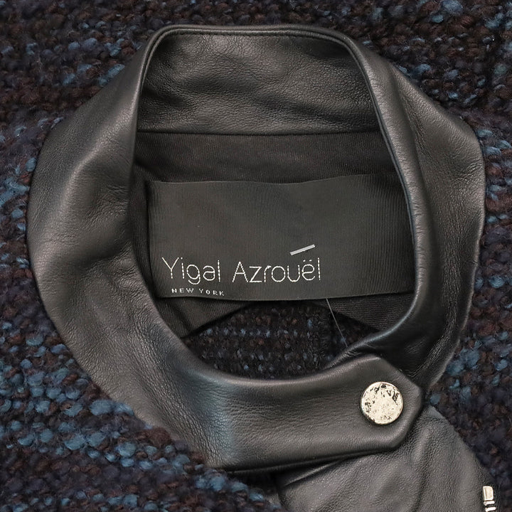 Yigal Azrouel Blue Multi Chunky Knit Asymmetrical Zip Jacket
