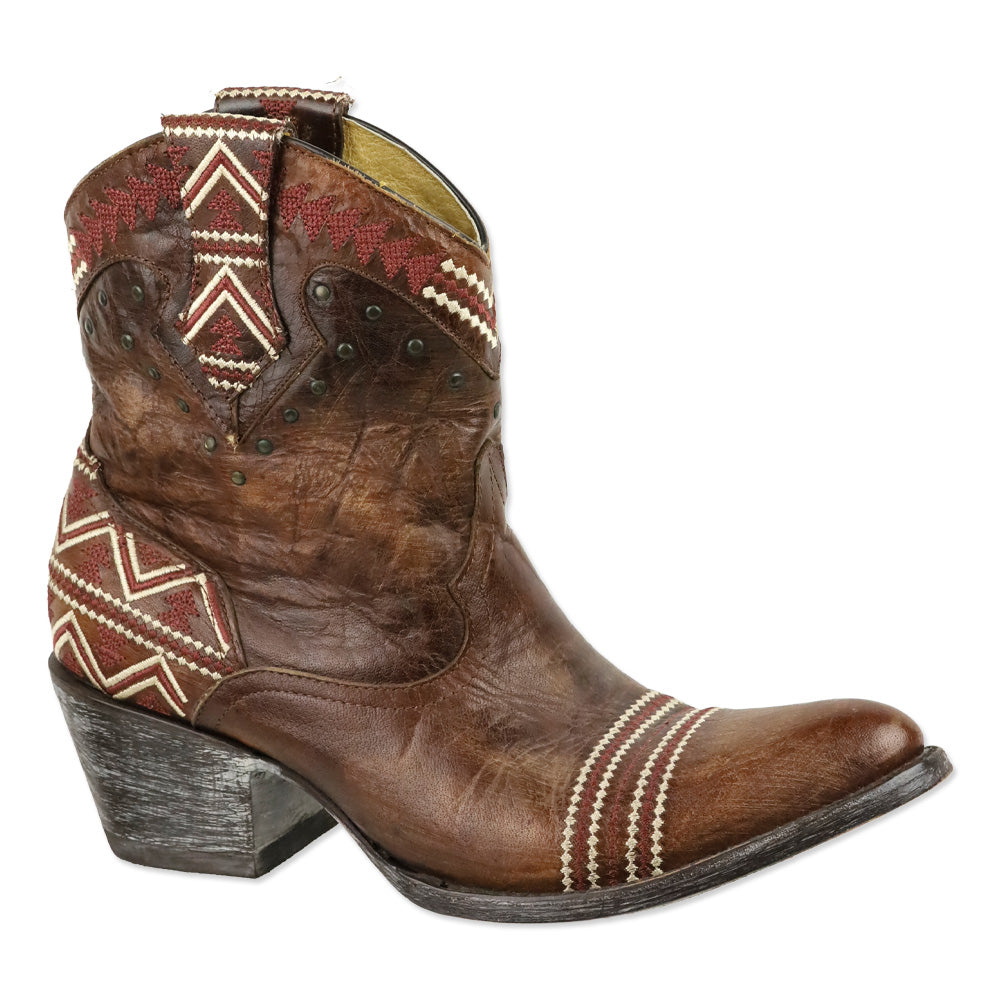 Yippee Ki Yay by Old Gringo Alexa Distressed Brown Leather Embroidered Ankle Boots