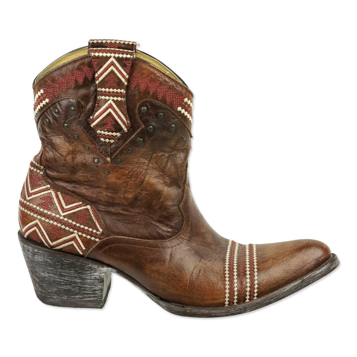 Yippee Ki Yay by Old Gringo Alexa Distressed Brown Leather Embroidered Ankle Boots