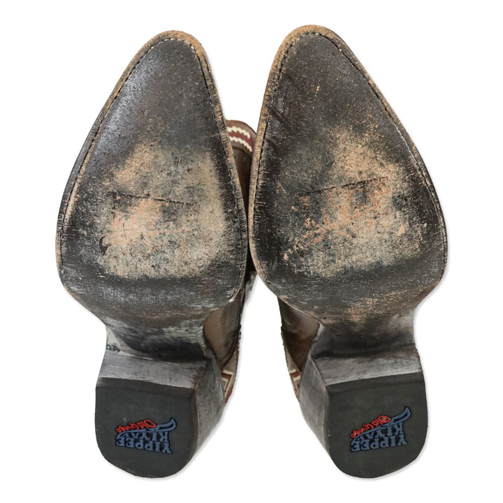 Yippee Ki Yay by Old Gringo Alexa Distressed Brown Leather Embroidered Ankle Boots