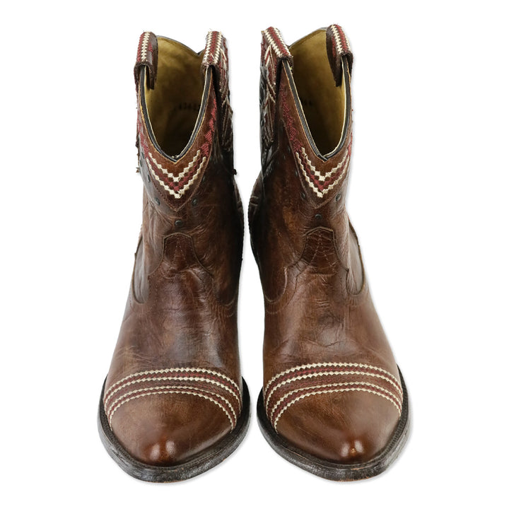 Yippee Ki Yay by Old Gringo Alexa Distressed Brown Leather Embroidered Ankle Boots