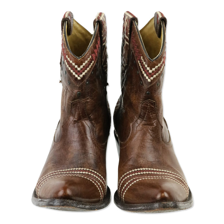 Yippee Ki Yay by Old Gringo Alexa Distressed Brown Leather Embroidered Ankle Boots