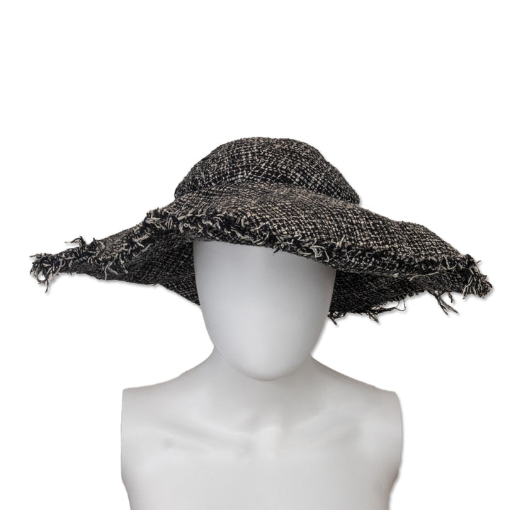 Yohji Yamamoto Black/White Tweed Fringe Wide Brim Hat