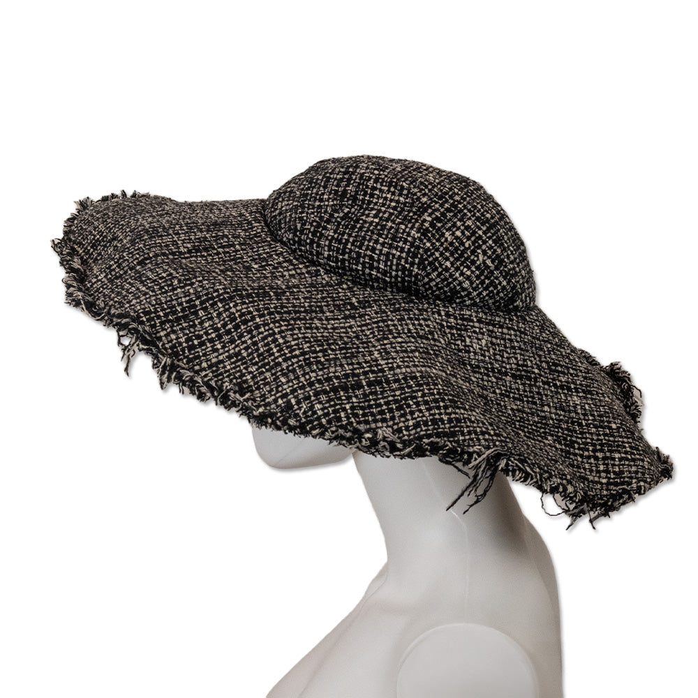 Yohji Yamamoto Black/White Tweed Fringe Wide Brim Hat