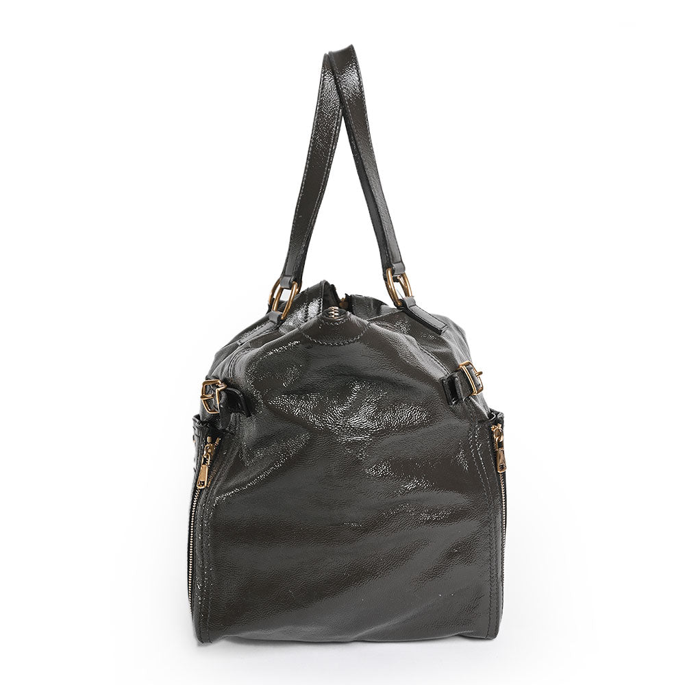 Yves Saint Laurent Downtown Olive Patent Leather Tote Bag