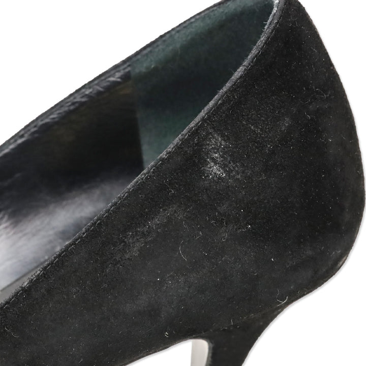 Yves Saint Lauren Black Suede and Patent Leather Cap-Toe Tribtoo 80 Pumps