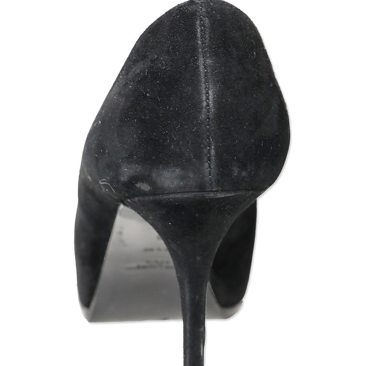 Yves Saint Lauren Black Suede and Patent Leather Cap-Toe Tribtoo 80 Pumps