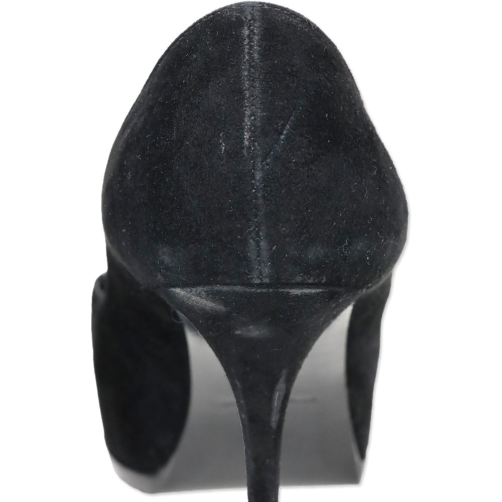 Yves Saint Lauren Black Suede and Patent Leather Cap-Toe Tribtoo 80 Pumps