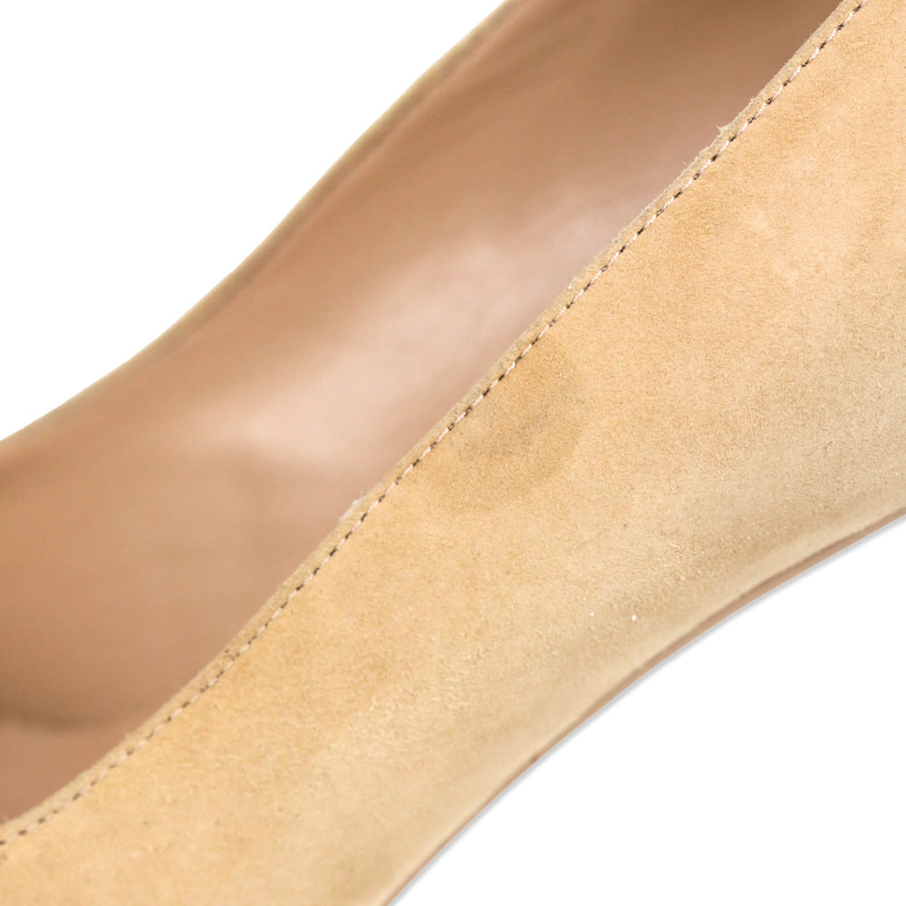 Yves Saint Lauren Nude Suede and Patent Leather Cap-Toe Tribtoo 80 Pumps
